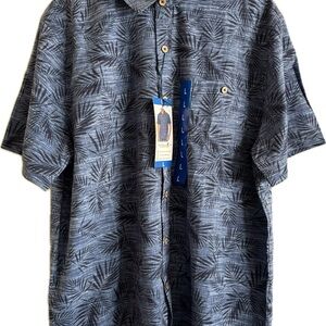 Caribbean Joe Navy Palm Leaf Shirt